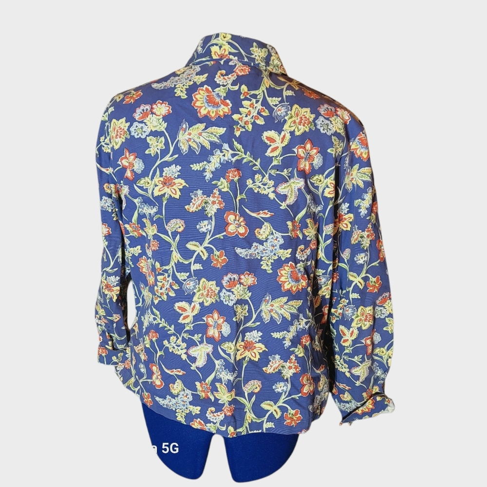 Appleseed's Lightweight Blue Jacket With Flowers Women's Large 100% Cotton - Picture 3 of 4
